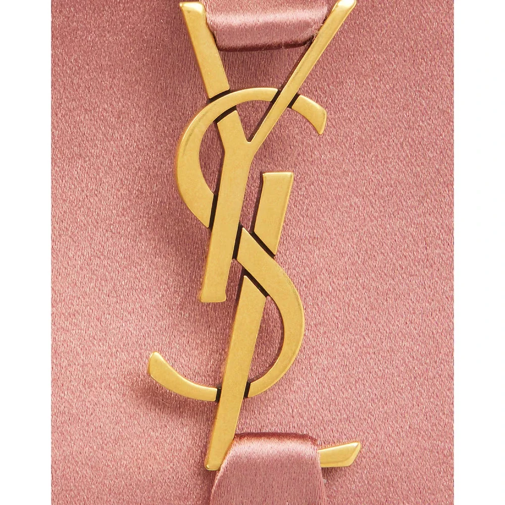 Saint Laurent Mini Le 5 A 7 Hobo Dragee Pink Satin Gold YSL Logo Top Handle Bag - Picture 5 of 16